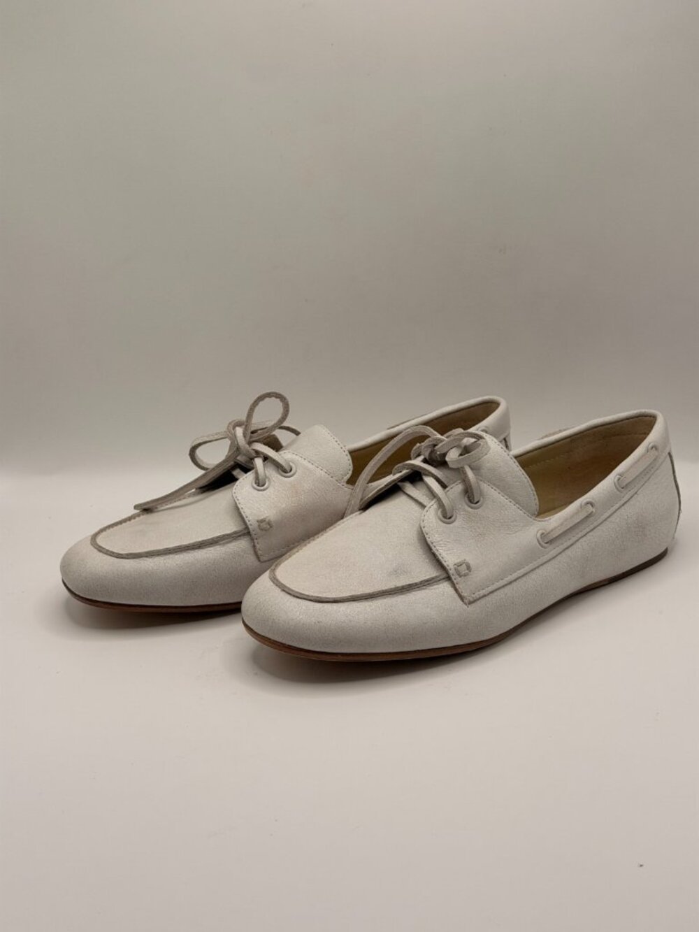 Vince Womens Marin Off White Leather Boat Shoe Sz 7.5 M